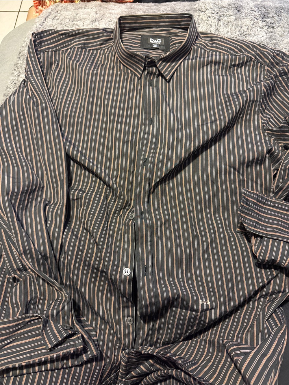 D&G Men’s Black Shirt with Brown Pinstripes